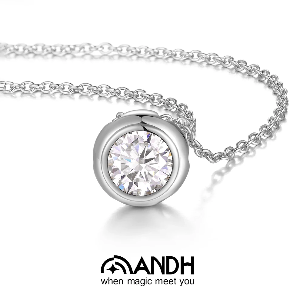 

ANDH 1/2ct Round Moissanite Pendant Necklace For Women Man 925 Sterling Silver High Quality Luxury Brand K Gold necklace Jewelry