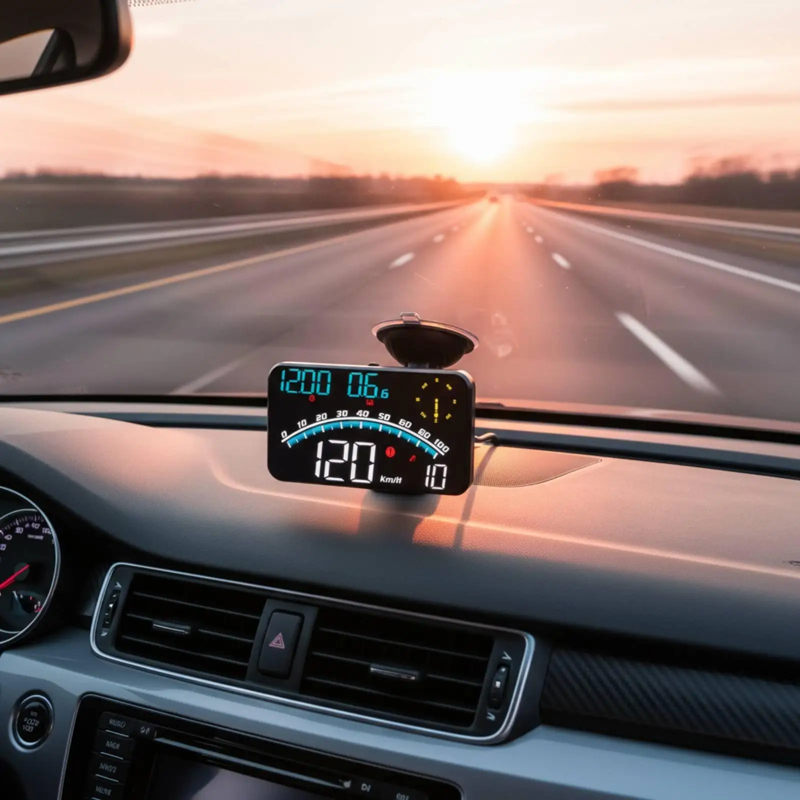 Car Hud Display Dashboard Speedometer with Compass Altitude Sensor and Car Alarm Module for Road Trip Navigation in Petrol
