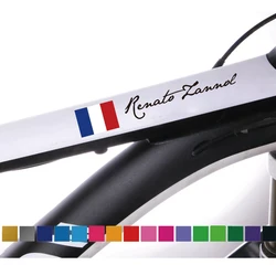 2pcs Custom Bike Frame Decals Stickers, Black Decorative Name Tag Labels for MTB Road Bike with National Flag