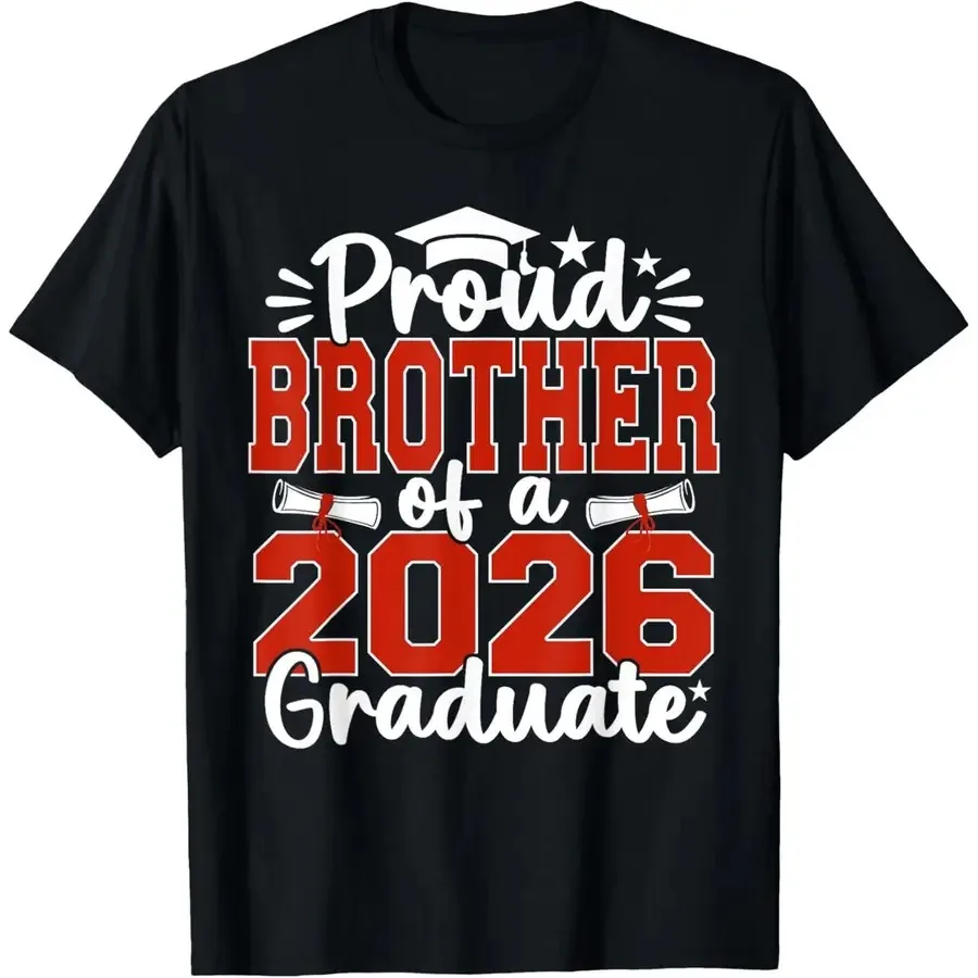 New Arrival Proud Brother of A 2026 Graduate T-Shirt, Black Family Graduation Tee, Senior Class 2026 Graduation Party Casual Top