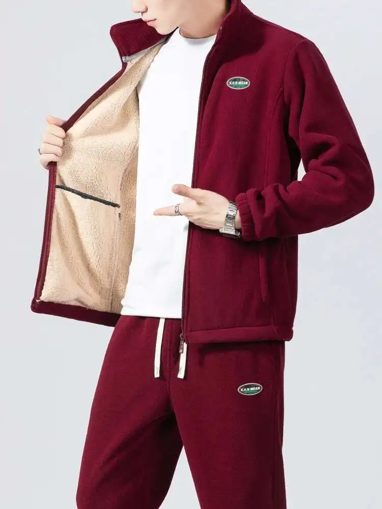 

Winter Thick Warm Men's Tracksuit Polar Fleece Jacket+Pants 2 Piece Outfit Sportswear Set Men Thermal Sweat Suits Plus Size 8Xl
