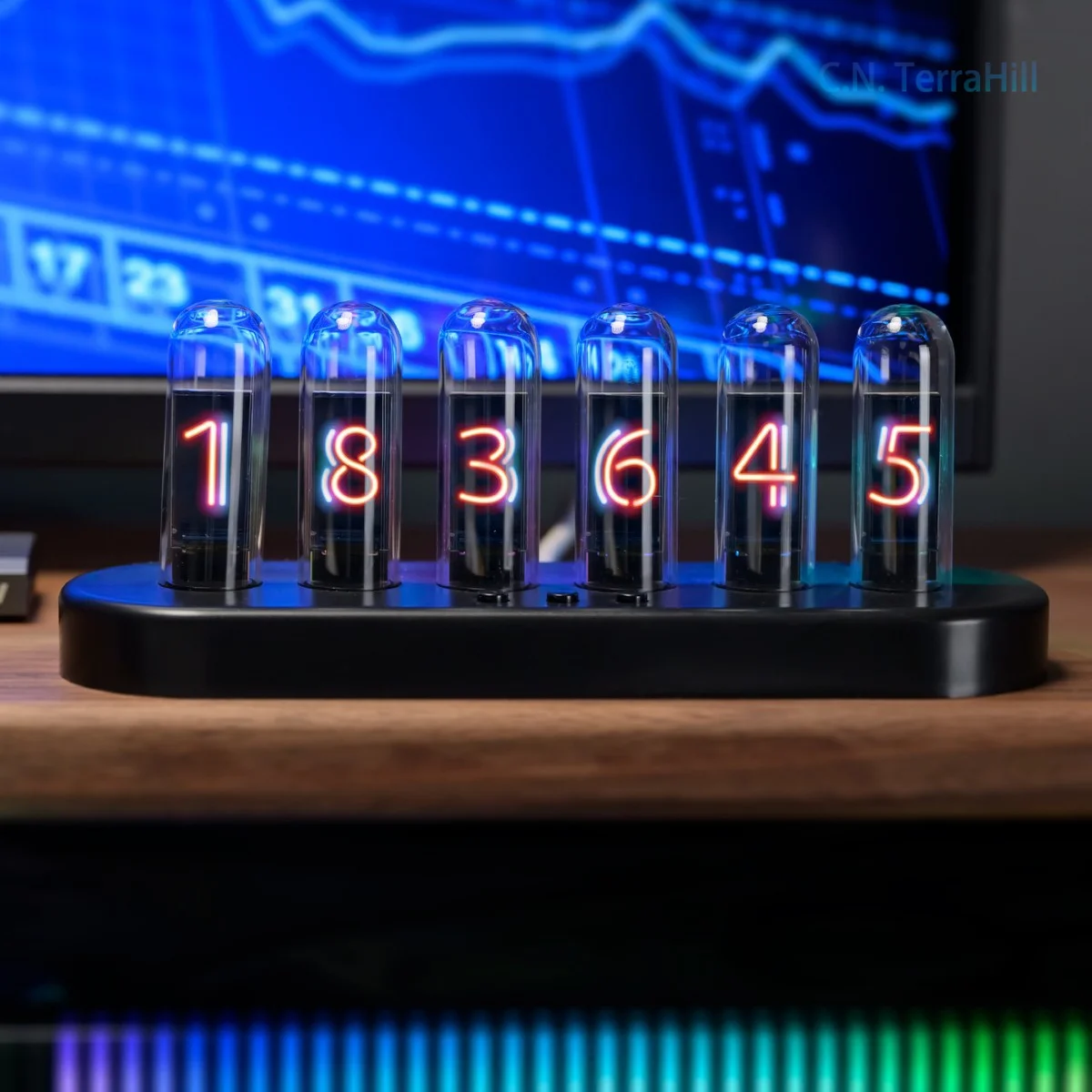 Nixie Tube Clock, Color Screen Temperature Humidity Desktop Smart Alarm Clock
