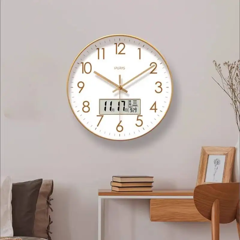 Premium Date Month Wall Clock Nordic Display Round Design Luxury Wall Clock Living Room Modern Horloge Murale Aesthetic Room