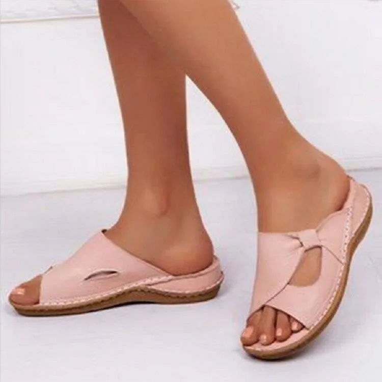 Women Arch Support Leather Sandals Slippers Summer PU Slope Heel Thick Sole Breathable Casual Slippers Sandals