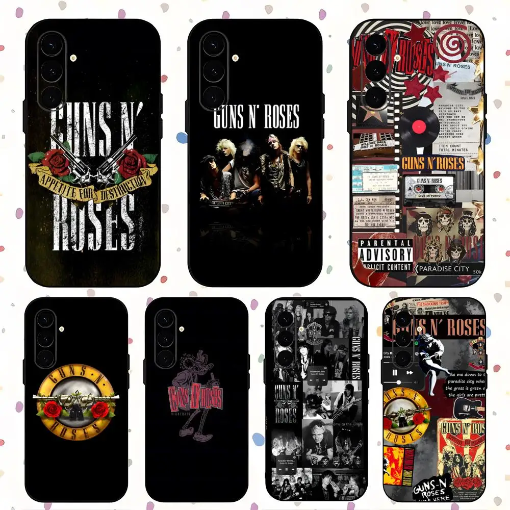 G-Gu-ns N R-roses حافظة هاتف رائعة لهاتف سامسونج جالاكسي S25 S24 S23 S22 S21 S20 Plus Ultra Note20 Soft Black