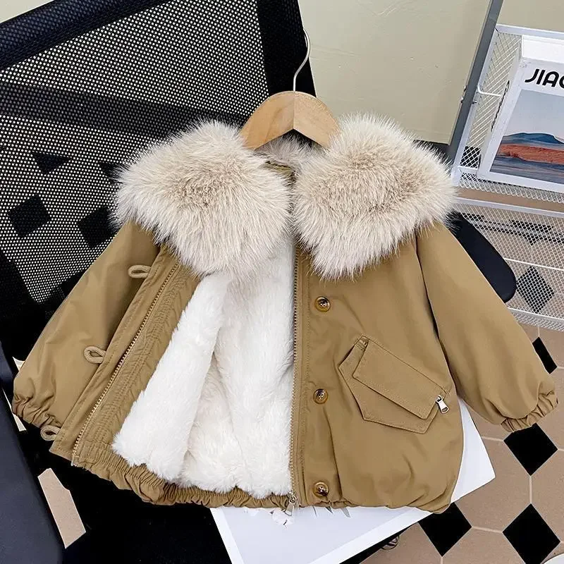 Çocuk Mont Kaşmir Pasta Üstesinden Gelmek İçin Yeni Kış çocuk Kız Kalınlaşmış Büyük Kürk Yaka Ceket Kış Ceket Erkek Giysileri