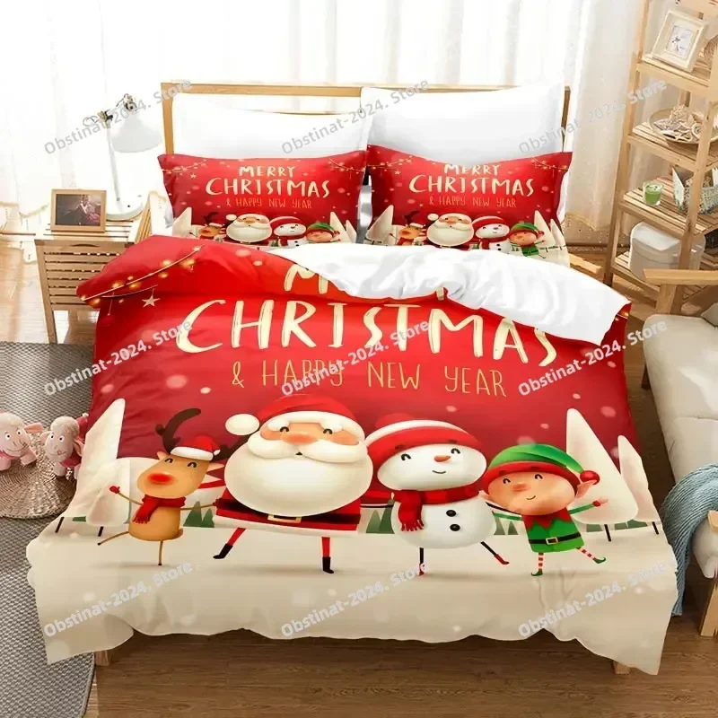 메리 크리스마스 산타 침구 세트 프린트 베드 세트 베개 커버 포함 싱글 더블 퀸 슈퍼 킹 사이즈 어린이 성인용