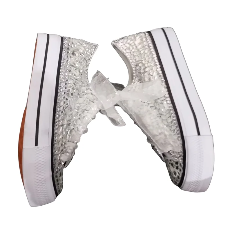 Strass Klassieke Handgemaakte Op Maat Gemaakte Canvas Schoenen Met Veters Allemaal Low-Top Casual Schoenen Voor Heren En Dames Plus Maat 35-46