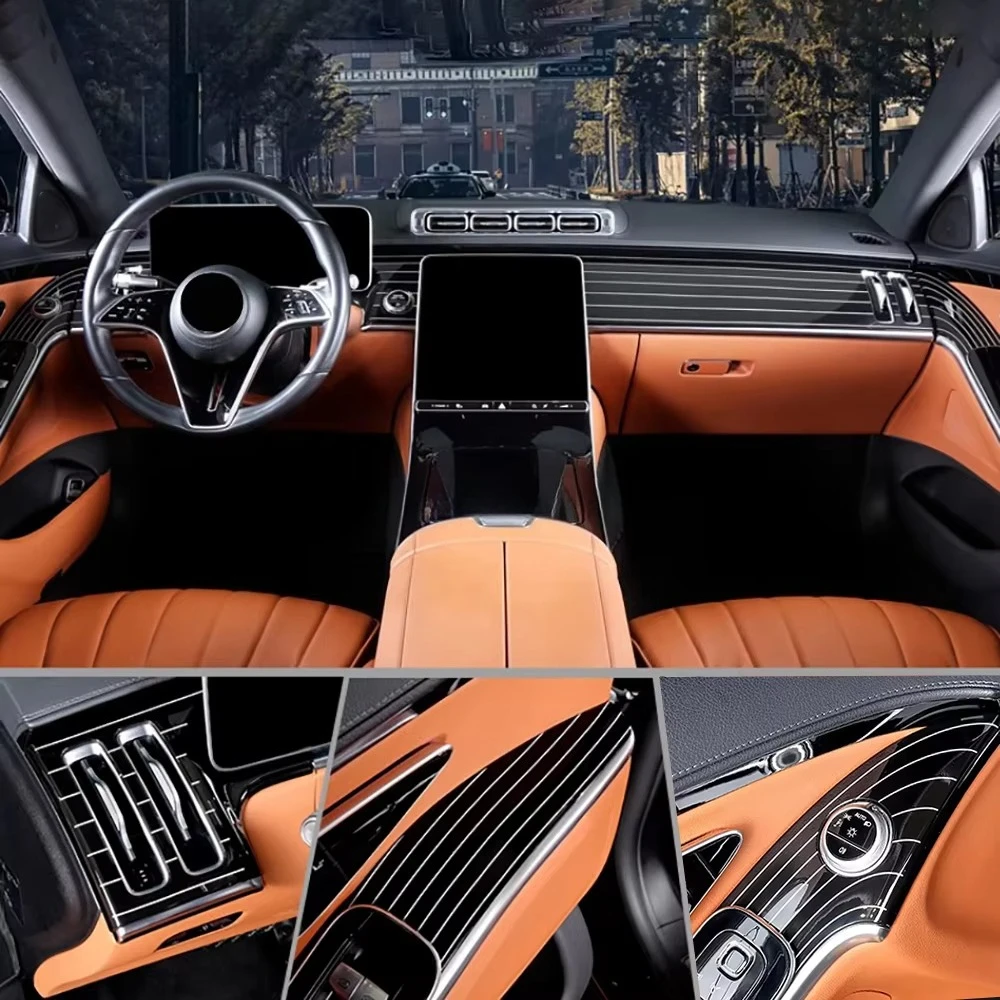 Piano Black Interior Panel for W223 S-Class 2021+ S400 Upgraded S500 Dashboard & Door Trim Trim Panel 6 Pieces