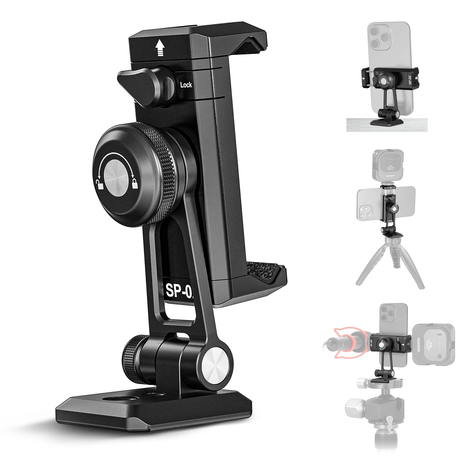 NEEWER Handy-Stativhalterungsadapter aus Metall mit Arca QR-Basis, Kaltschuh, 360° ° Wirbel 180 ° Neigung, Telefonhalter kompatibel mit iPhone – Detail 1