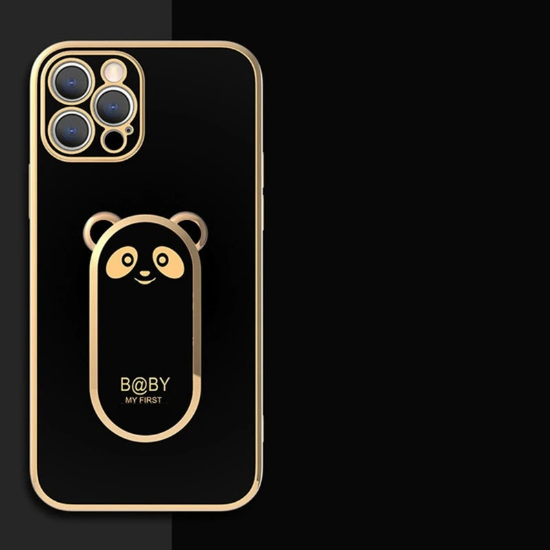 Luxury Square Plating Bear Fold Stand Holder Phone Case For iPhone 15 14 13 12 Mini 11 Pro XS Max X XR 6 6S 7 8 Plus SE2 Cover