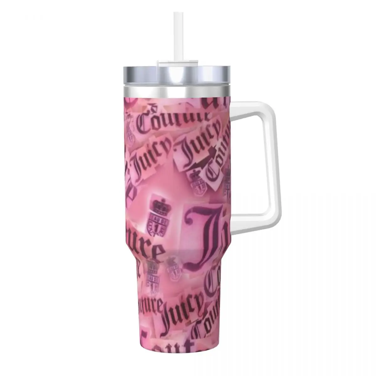 

Fashion-Like-Juicy-Pink-C-Couture-Style 40oz Stainless Steel Car Mug With Handle Straw Thermal Iced Travel Cup Vacuum Cup