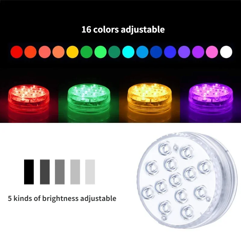 13 Lights Waterproof Multi Color Submersible LED Lights Underwater Night Lamp Tea Light Vase Bowl Party Wedding Christmas Decor