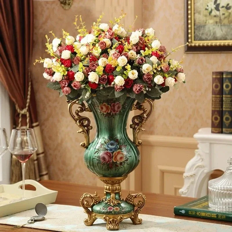 Factory Direct 2026 30CM European Resin Vase Stereoscopic Dried Fowers Arrangement Wobble Plate Living Room Entrance Ornaments H