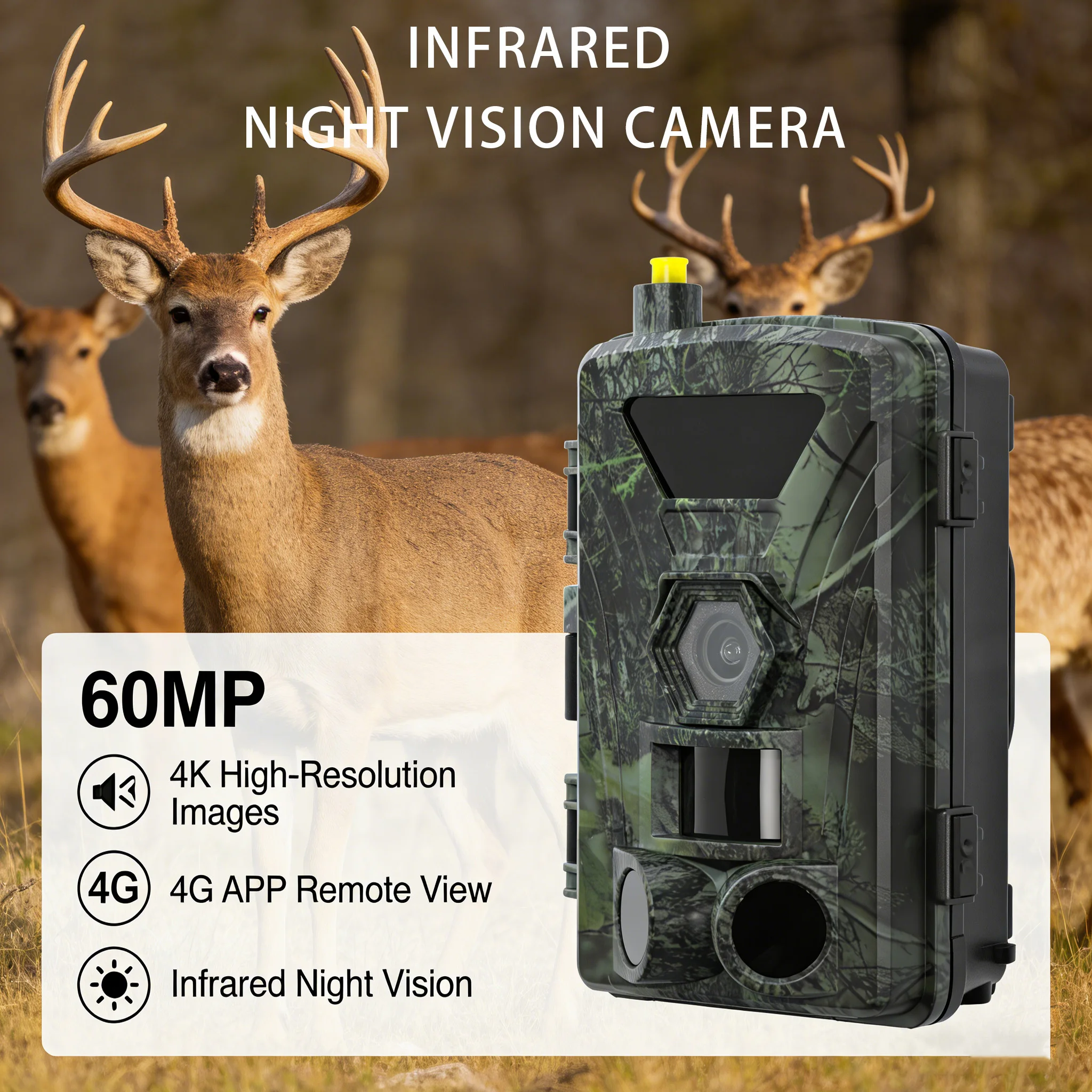 60MP 4K Infrared Night Vision Camera 4G APP Remote Connection Viewing 0.2S Triggering Speed IP66 Waterproof Suitable for Wildlife Observation Estate Farm Security Monitoring