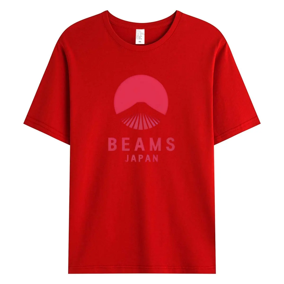 BEAMS JAPAN 20SS Japanese Designed Fanfuji Mountain Red Rope Men's and Women's Loose Cotton Round Neck Short Sleeved T-shirt