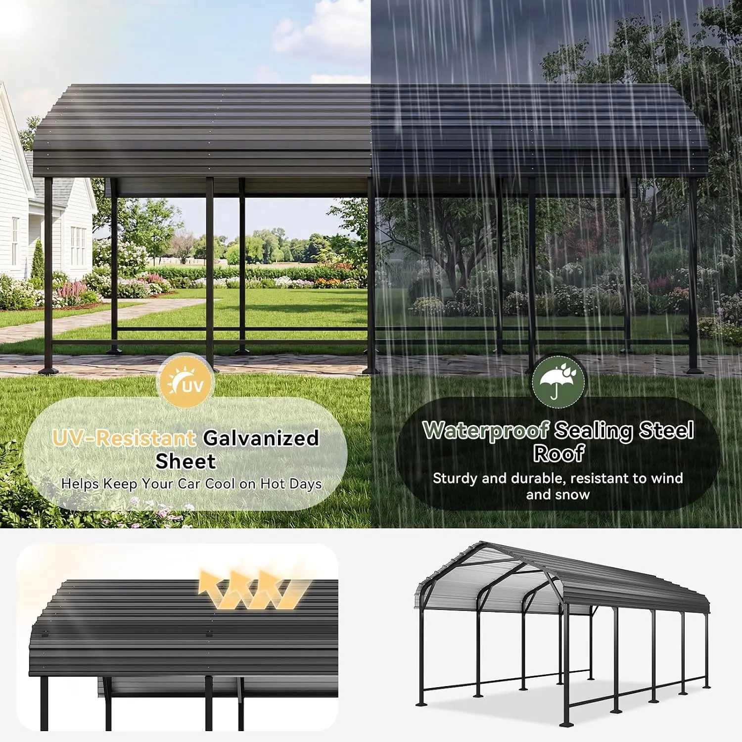Metal Carport 12x20FT Heavy Duty Galvanized Shelter for Car Truck Boat RV Outdoor Storage Reinforced Steel Frame, Customized