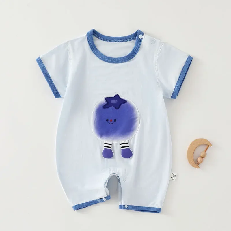 Baby Clothes Kids Jumpsuit Tencel Baby Short-sleeved Newborn Summer Thin Breathable Sweat-absorbent Crawling Clothes 0-12 Months