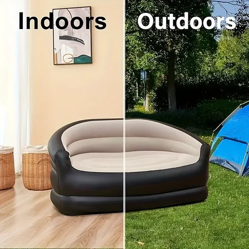 Cama inflable portátil para exteriores, sofá doble para descansar, sillón reclinable inflable plegable para acampar, sofá inflable flocado para exteriores