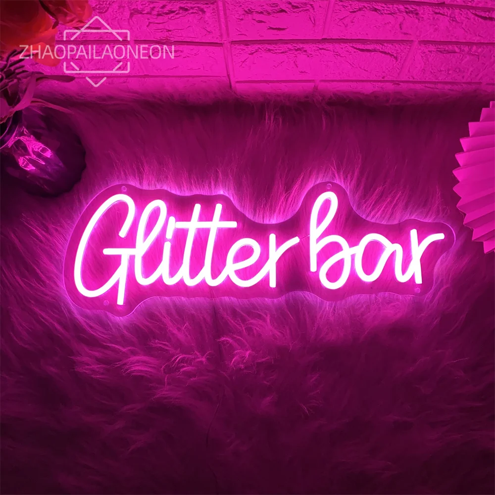 Glitter Bar Neon Led Sign Night Club Bar Party Room Wall Decor LED Neon Lights Bedroom Decoration Flash Bar Club Salon Neon Sign