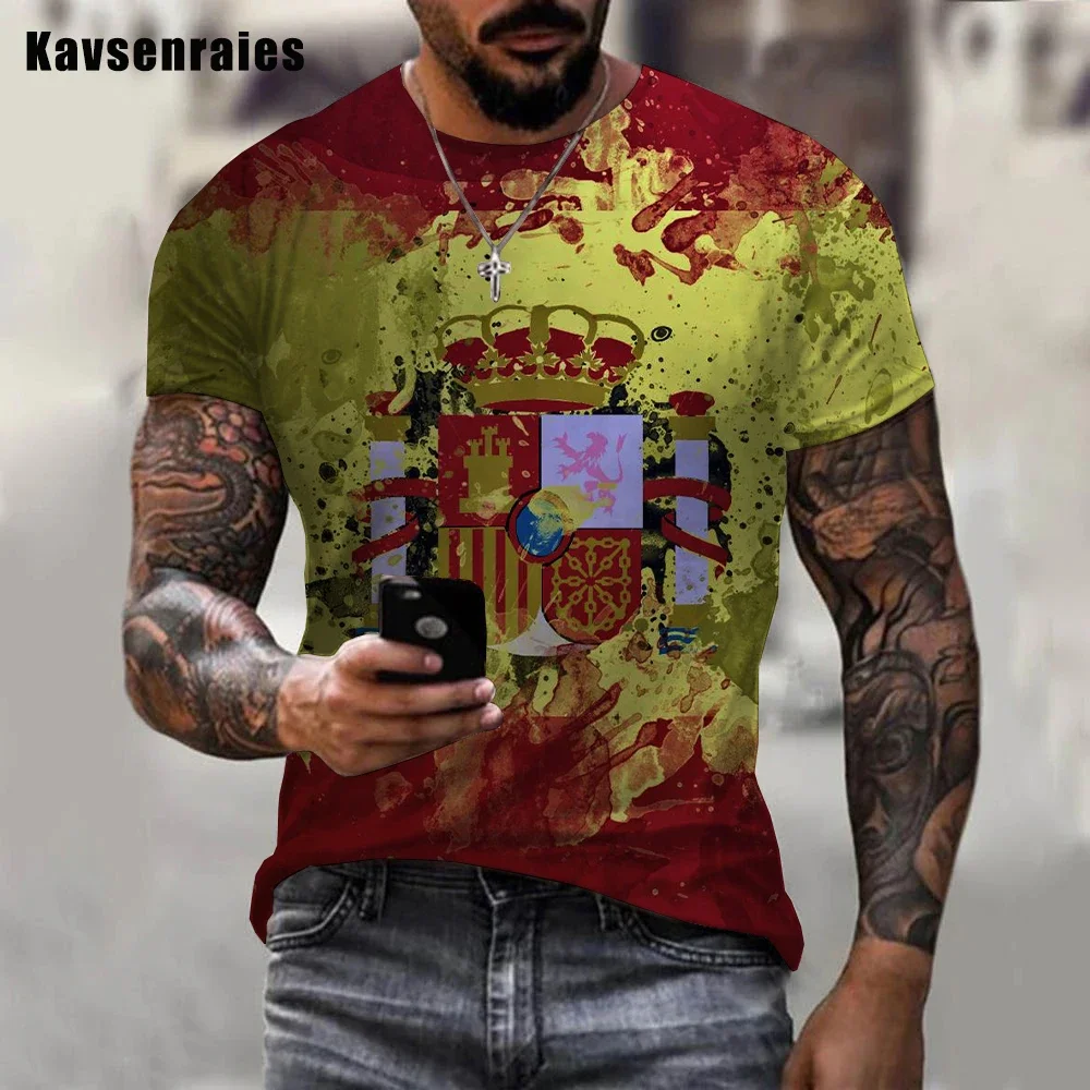 Newest Cool Summer Design Spain Flag 3D Print T-Shirt Men Casual Spain T-shirt Funny Short Sleeve Printing 3d Oversized T Shirt