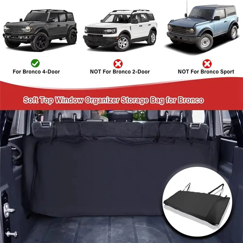 

A95E-Soft Top Window Organizer Storage Bag For Ford Bronco 2021-2025 Rearseat Multi-Layer Rear Seat Protective Cover