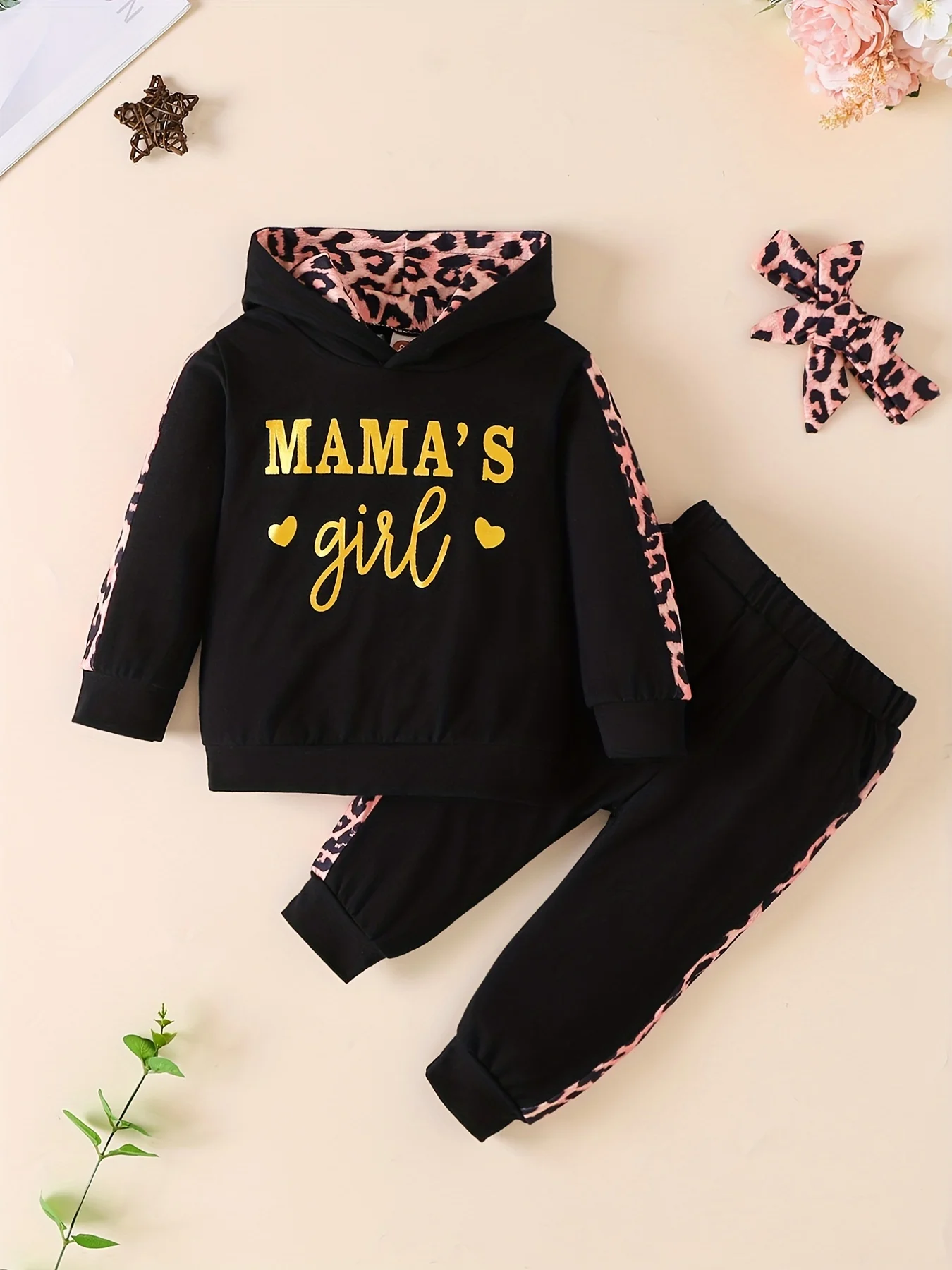 3PCS Black Spring and Autumn baby girls casual hooded long-sleeved hoodie set   baby clothing