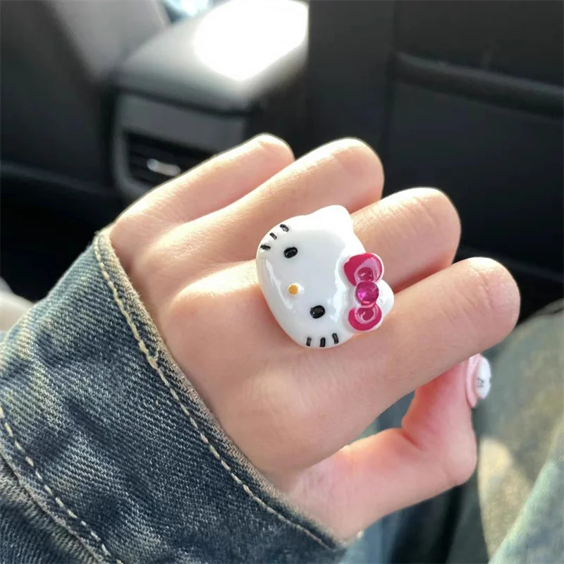 Kawaii Sanrio Hello Kitty Anime Children Toys Rings Cute Women Cosplay Accessories Adjustable Women Ring Girls Birthday Gifts