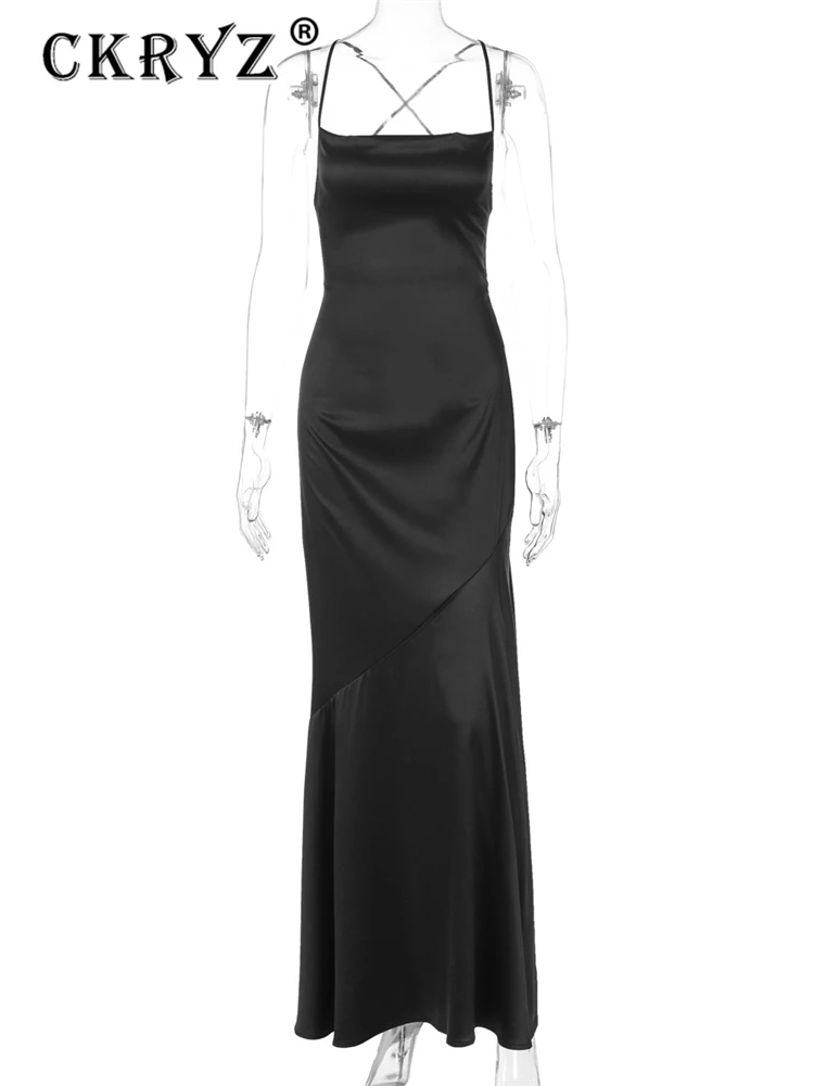 فستان ماكسي صيفي أنيق للحفلات للسيدات بدون أكمام وظهر مكشوف فساتين طويلة من الساتان موضة ملابس النادي ملابس الشارع الشهير للسيدات #6