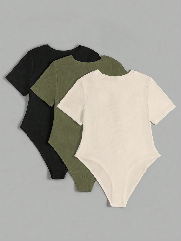 بذلة نسائية بمقاس كبير ورقبة دائرية وأكمام قصيرة (3 قطع) ملابس لليوجا بذلة رياضية للياقة البدنية في الهواء الطلق والشاطئ والصيف #1