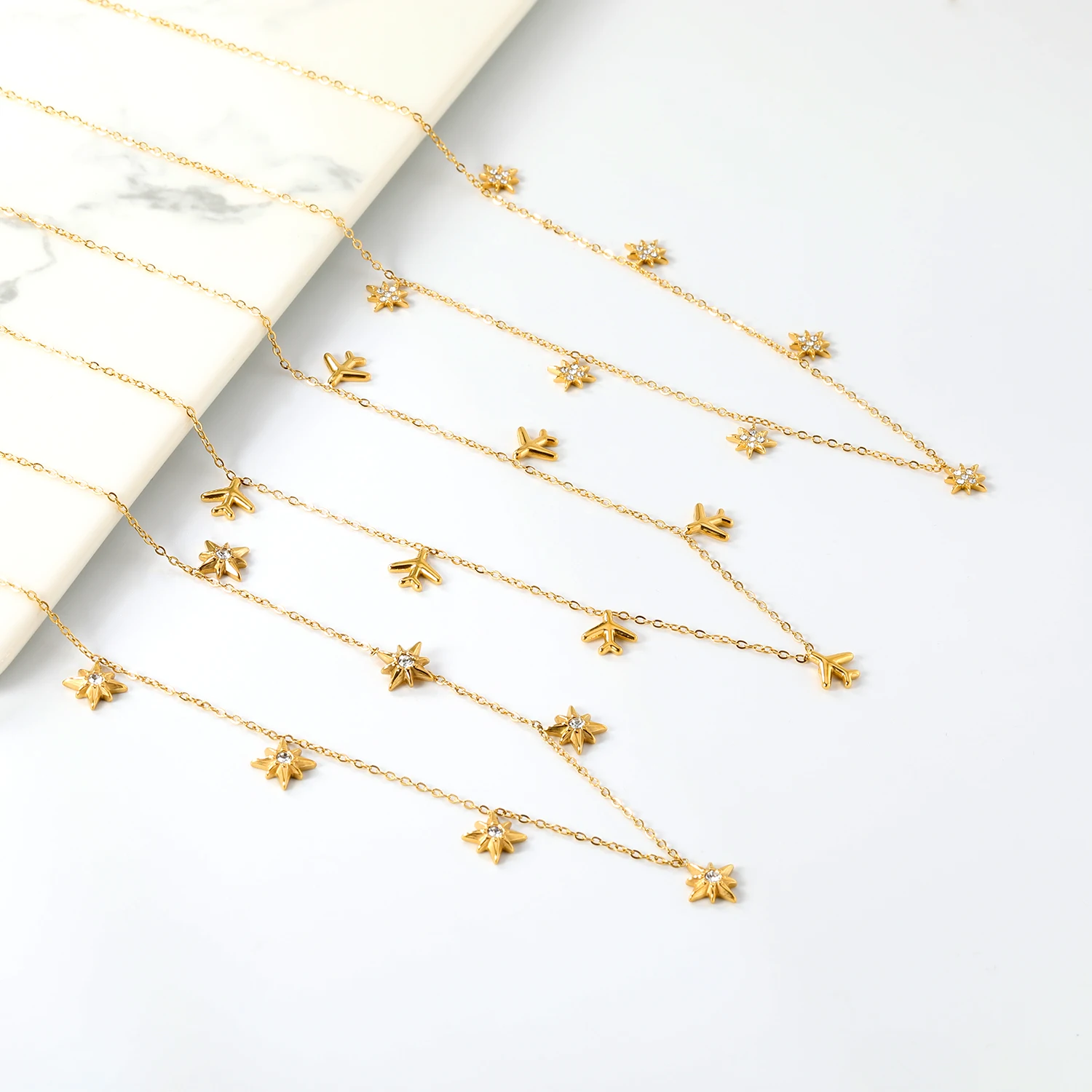Neue einfache modische achteckige Stern-Zirkon-Anhänger-Halskette für Frauen, Edelstahl-Schmuck, wasserdicht für den täglichen Gebrauch