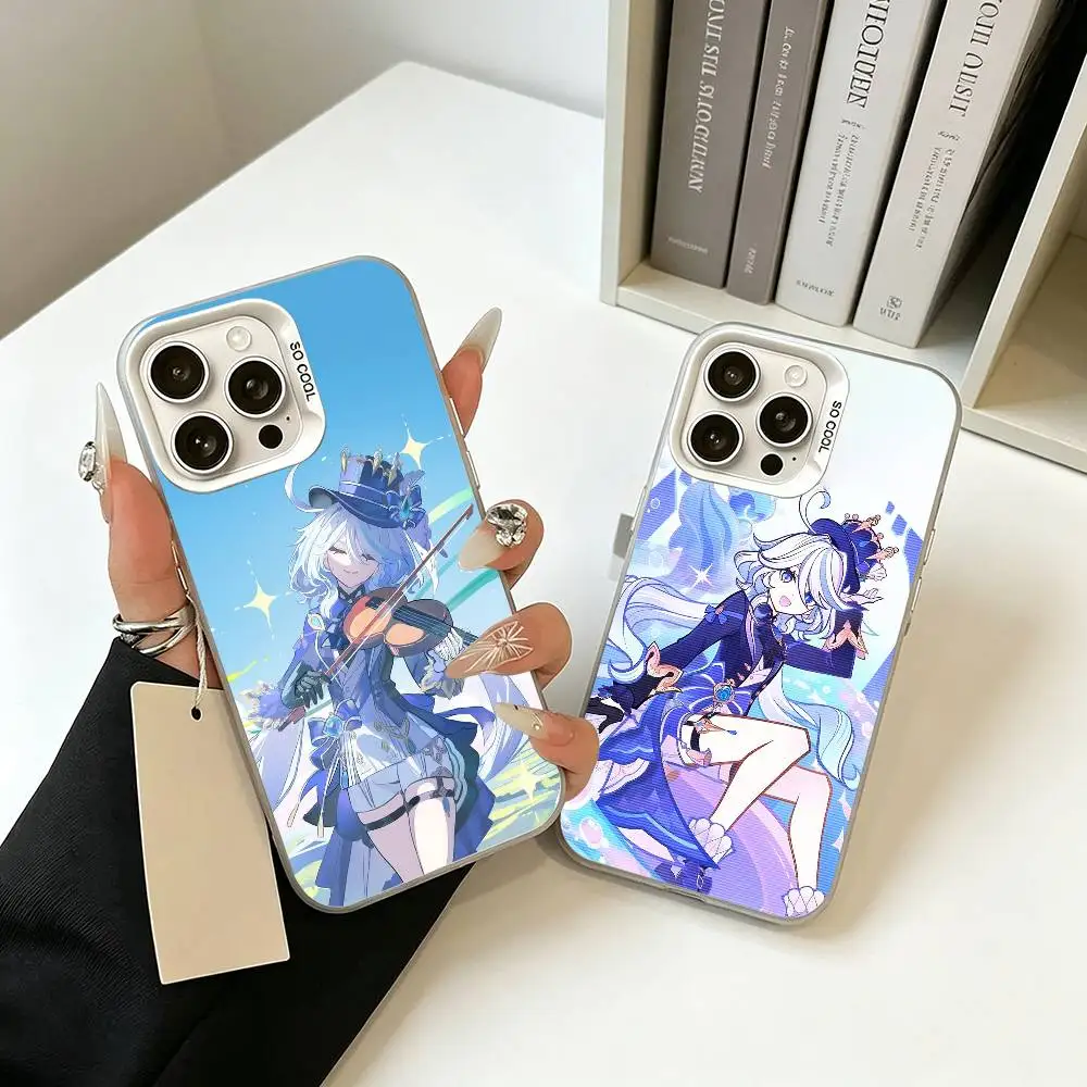 

G-Genshin-beautiful Furina-k Phone Case For IPhone 17 Air 16 15 14 13 12 11 Pro Max White silver Hard Cover
