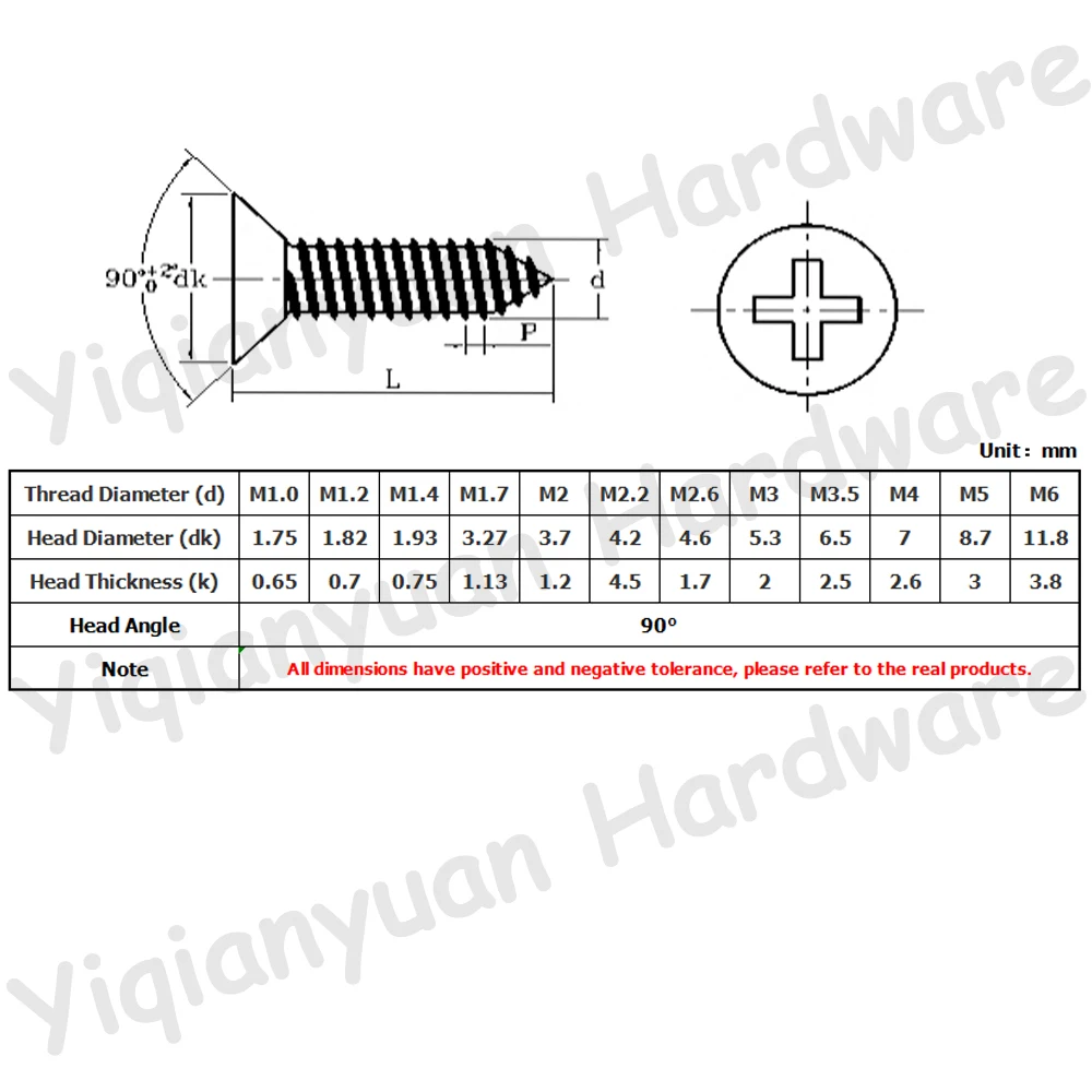 Yiqianyuan M3 M3.5 M4 M5 M6 GB846 ottone croce da incasso Phillips viti autofilettanti a testa svasata viti piatte per mobili in legno