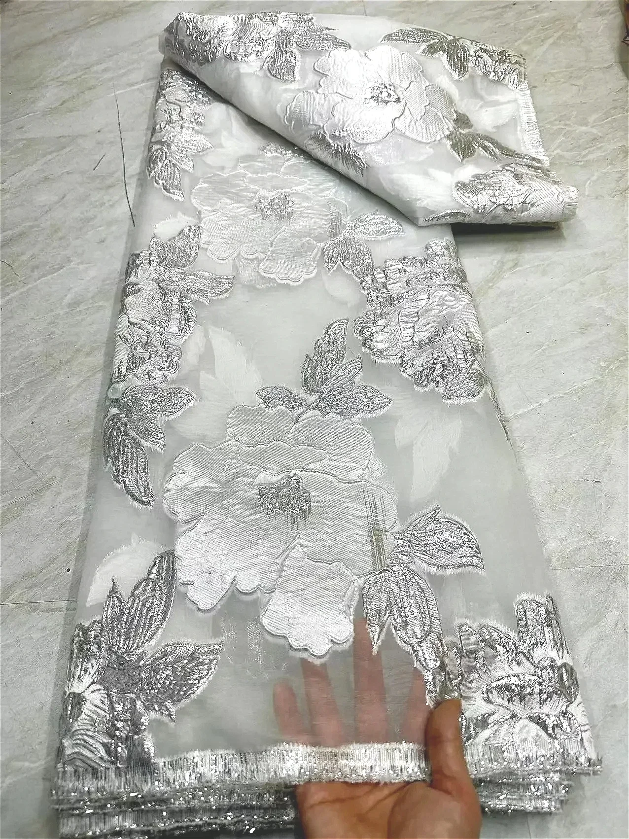 

White Brocade Lace Organza Fabric Damascus Jacquard Fabric for Sewing Luxury and Elegant Vestido Denovia fabric 5 Yards 2024