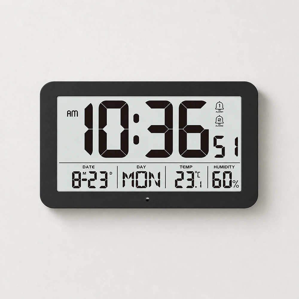 Large Digital Wall Clock 8.5 Inch LCD Display Temperature Humidity Desk Clock for Living Room Bedroom Office Battery Operated