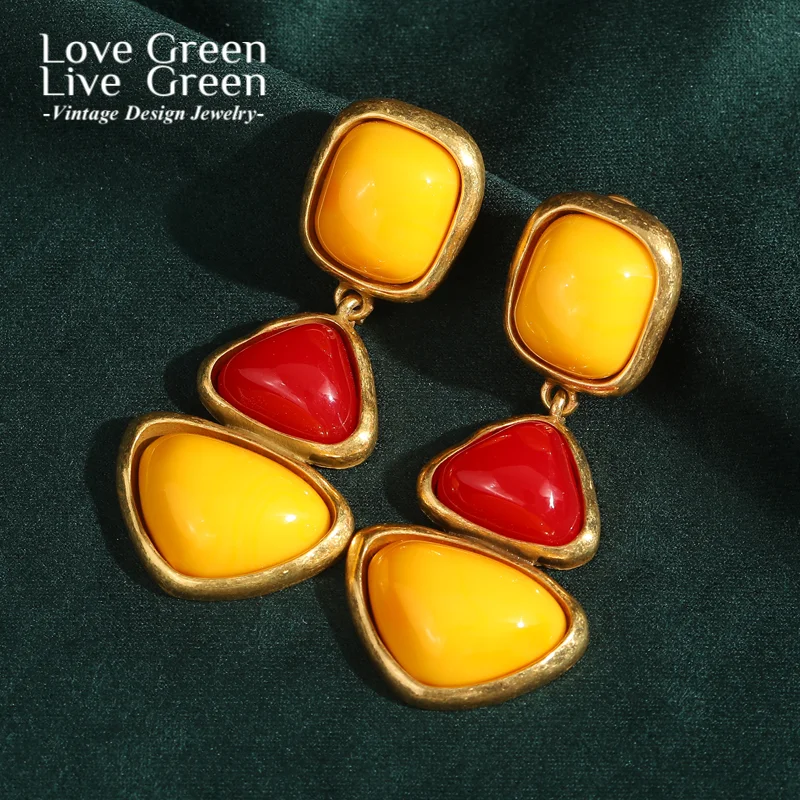 

Vintage Large Earrings Drop Yellow Natural Stone Triangle Luxury Jewelry 2025 Big Quality Designer Gifts Thanksgiving Wedding