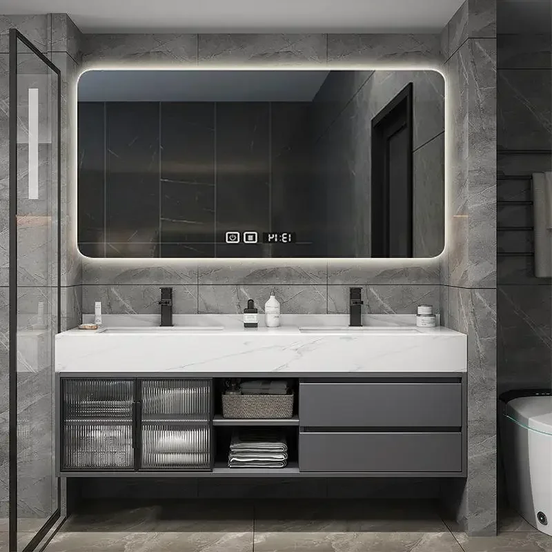 

Organizer Sink Bathroom Mirror Cabinet Double Basin Integrated Ceramic Washbasin Bathroom Vanity Partitions Hotel Furniture