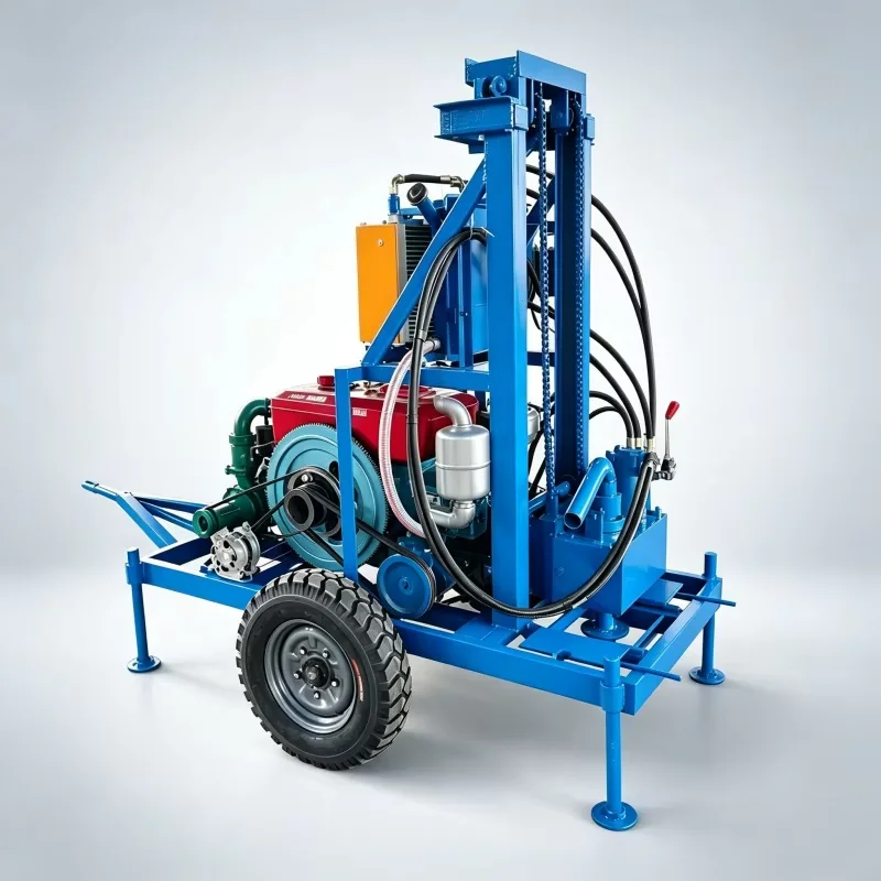 Wheel Mounted  Power Engine Water Well Drill Machine with 150m Capacity and Pump