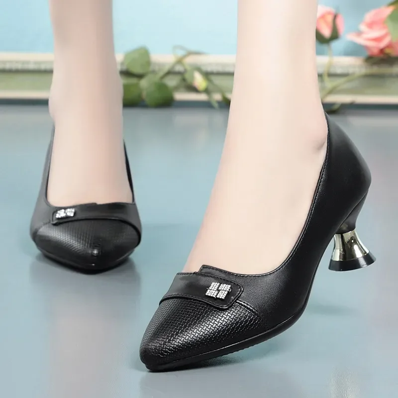 women fashion sweet pointed toe black patent leather slip on stiletto heels lady casual office & party pumps zapatos mujer a96