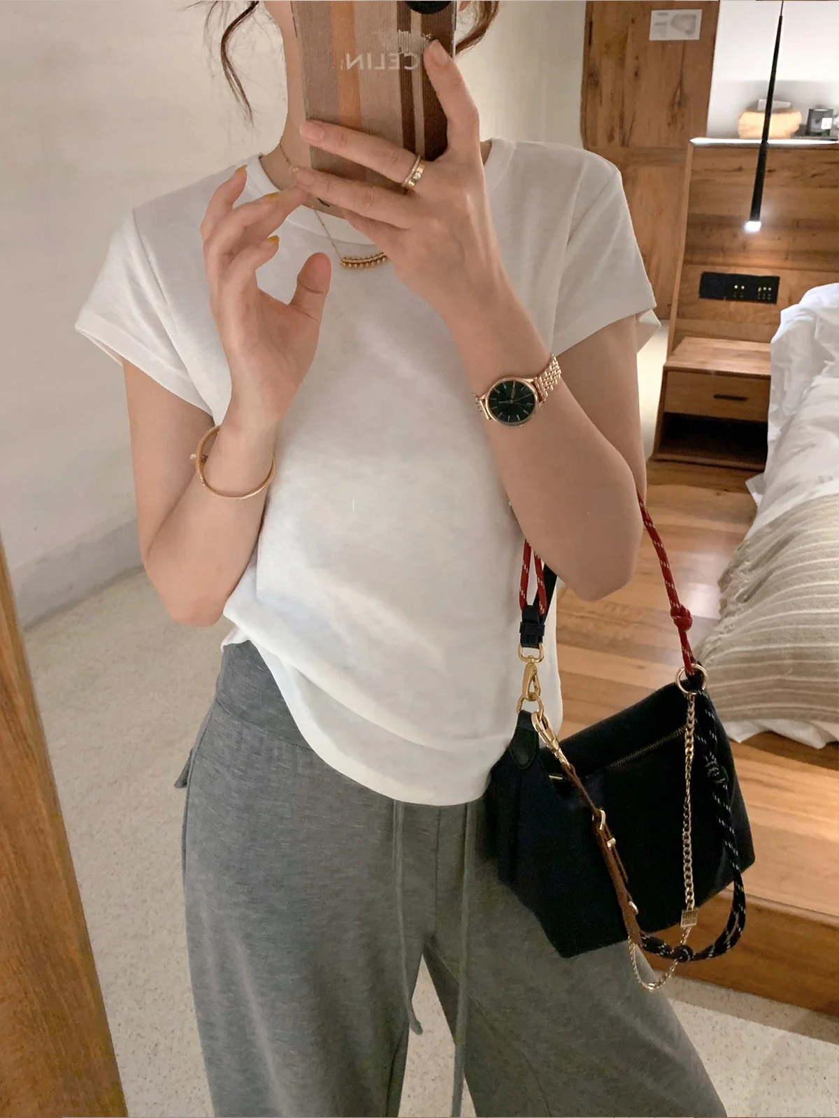 

Женская футболка Love Devil Fi Color из бамбукового хлопка с круглым вырезом, летняя новинка, простой универсальный топ