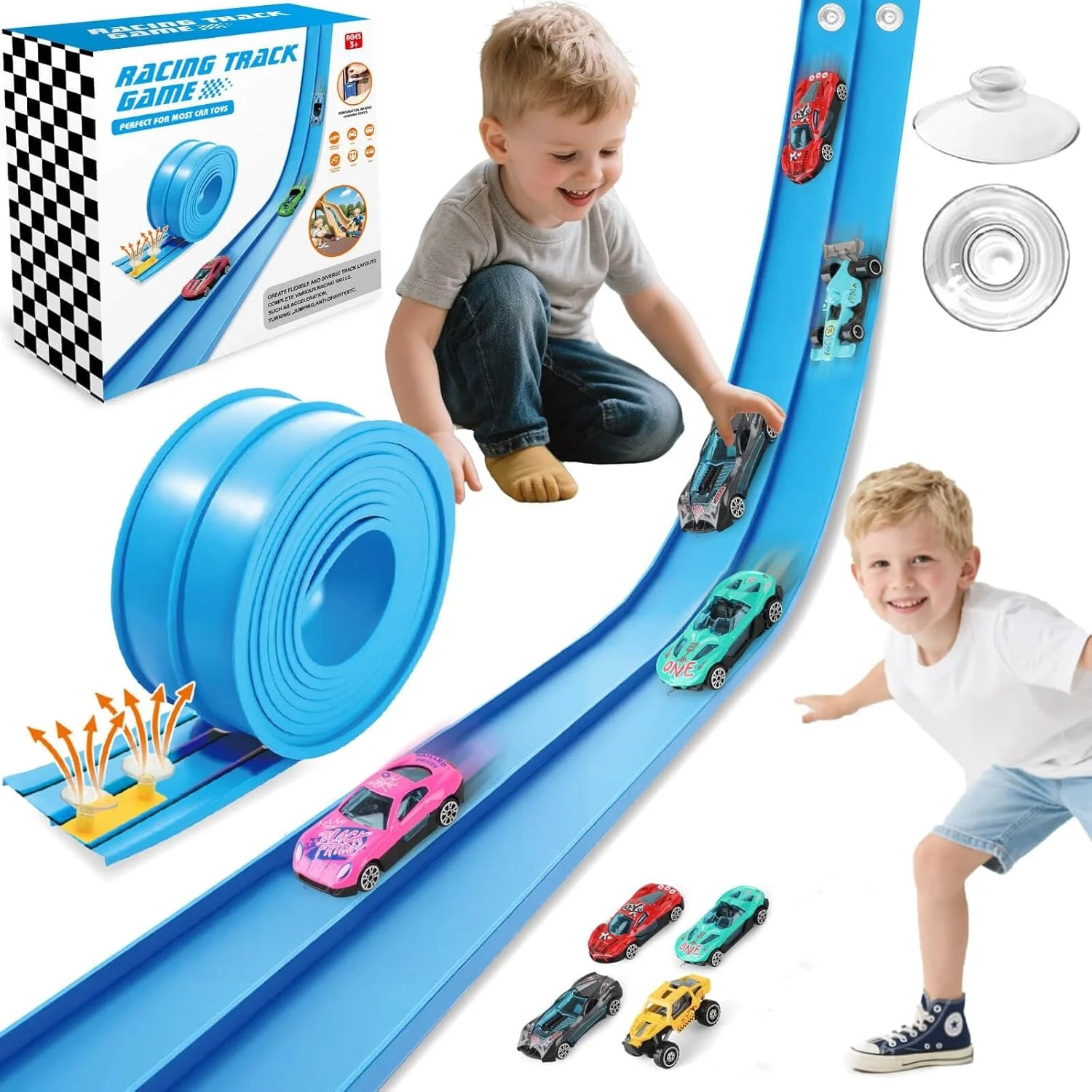 

Гибкая гоночная дорожка для детей, гибкая гоночная машина, рампа с 4 игрушечными машинками, портативная гоночная дорожка «сделай сам», идеальный подарок для детей, игрушки