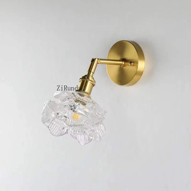 مصباح جداري زجاجي عتيق على شكل زهرة وردية مصباح جداري بجانب السرير ذهبي عتيق لغرفة نوم الفتيات وغرفة معيشة الأطفال #3