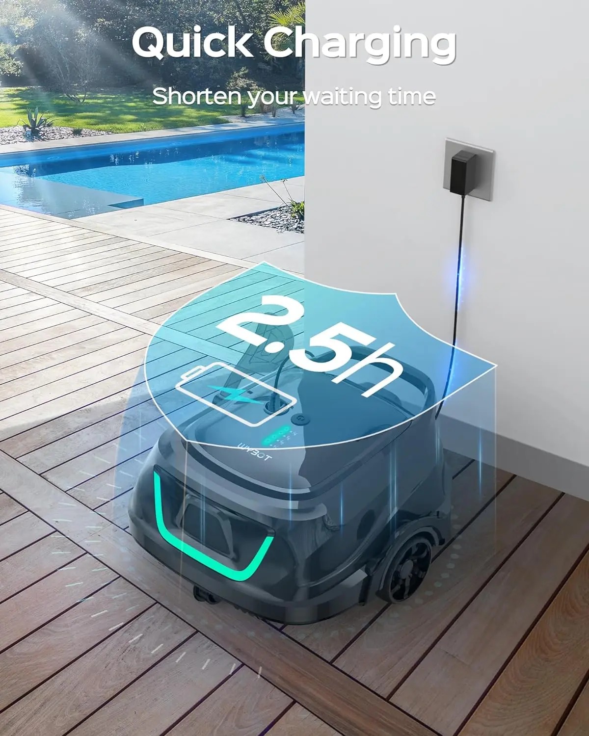 WYBOT-A1 Cordless Robotic Piscina Cleaner, vácuo Piscina automática com 120 minutos, filtros duplos, indicador LED, rápido