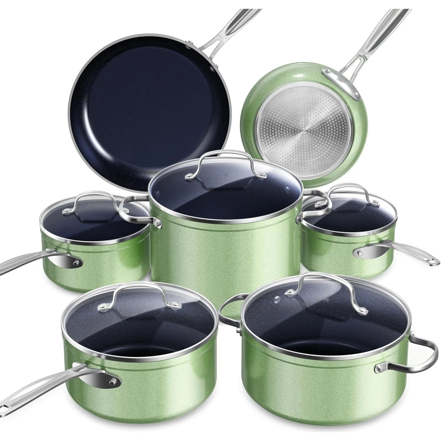 

Nuwave Healthy Duralon Green Ceramic Nonstick Cookware Set Diamond Infused Scratch-Resistant PFAS Free Dishwasher Oven Safe