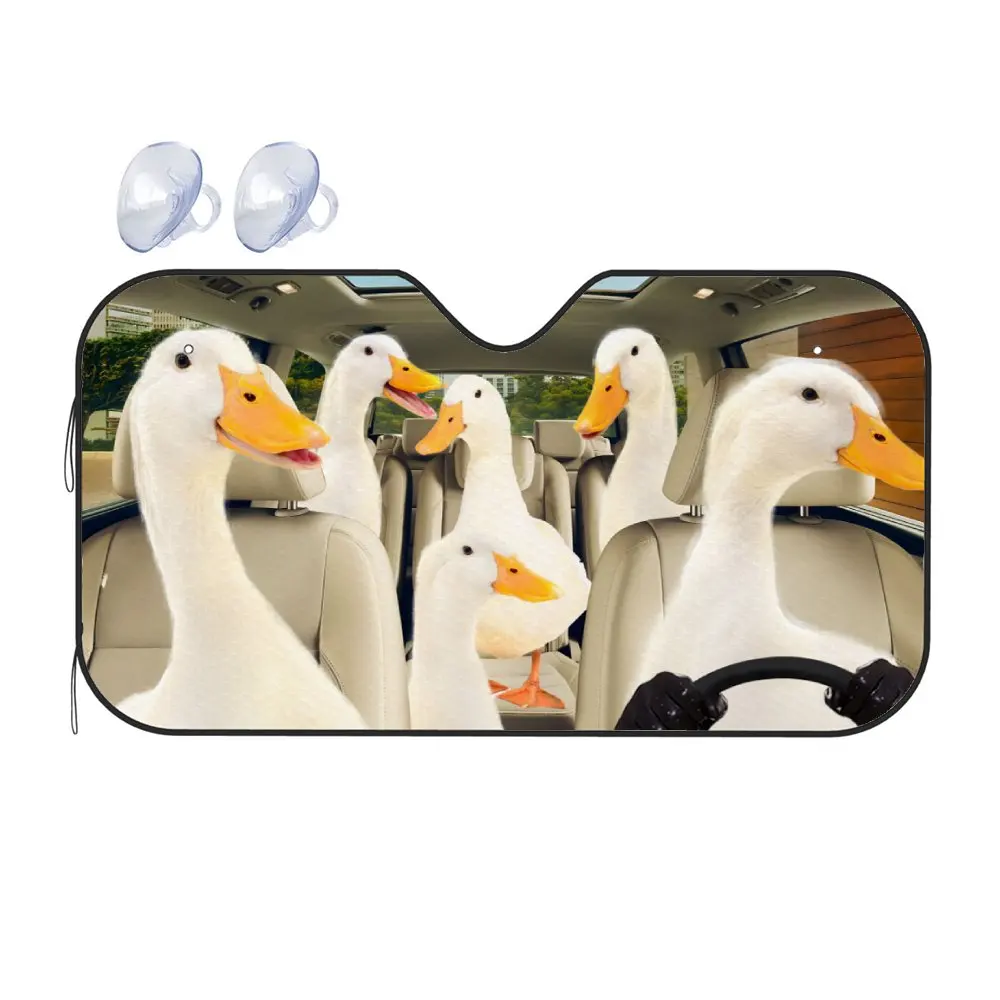 Animal Ducks Driving Car Interior Front Windshield Sun Shade, Cute Pink Pigs Sunshade for Truck SUV- Blocks Uv Rays Protector