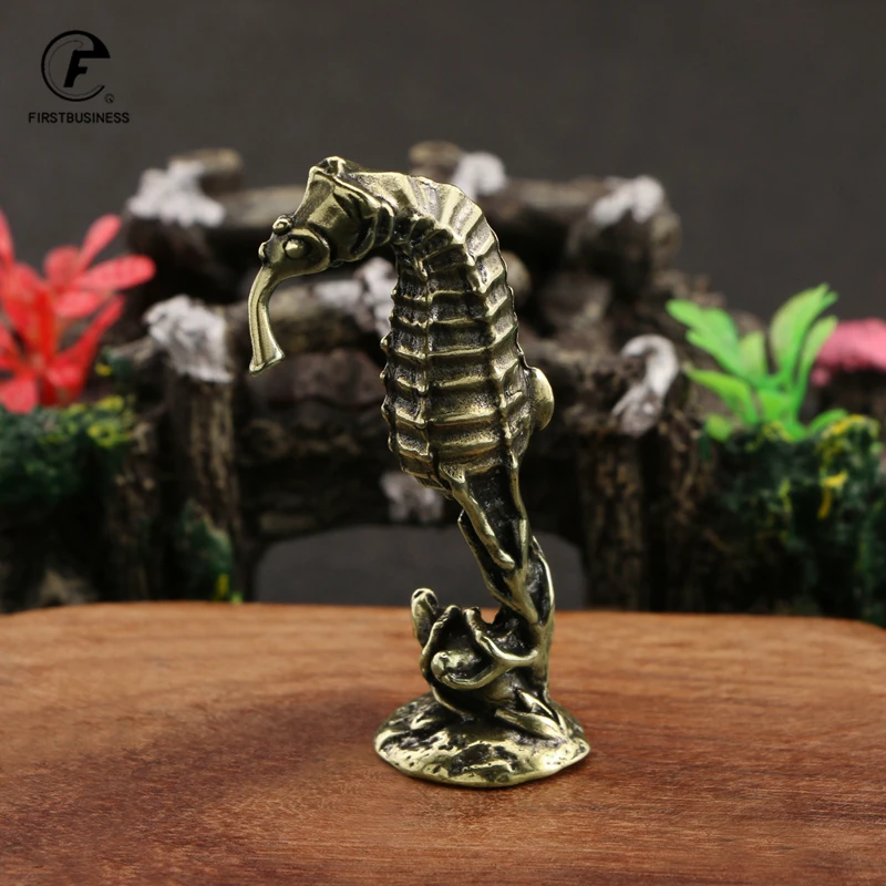 new Solid Brass Hippocampus Figurines Vintage Sea Animal Small Statue Desktop Ornaments Office Decorations Crafts Accessories