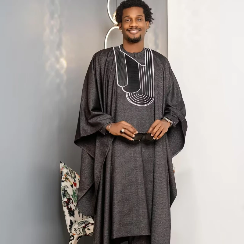 

African Dresses For Woman Bazin Riche Embroidery Design Dress Man Top With Pants