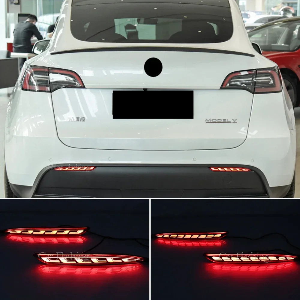 New！ For Tesla Model 3 2016 2017 2018 2019 2020 2022 2023 Rear Fog Lamp Brake Light Dynamic Turn Signal Reflector LED Bumper Lig