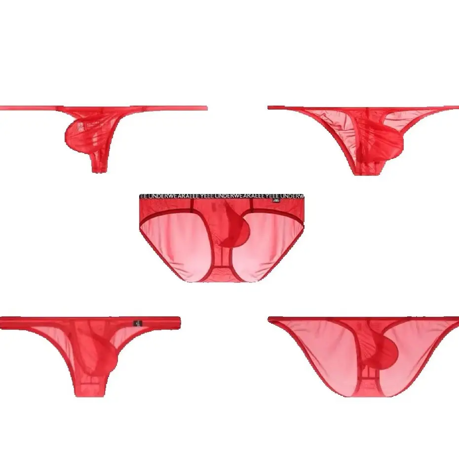 Underwear men's Red briefs low waisted ultra-thin ice fully transparent tight fitting