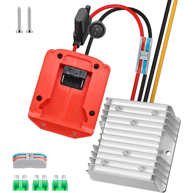 

DC 18V to DC 12V Buck Converter Adapter for Milwaukee 18V Li-Ion Battery 240W 20A DIY Buck Converter Regulator With Switch Fuse